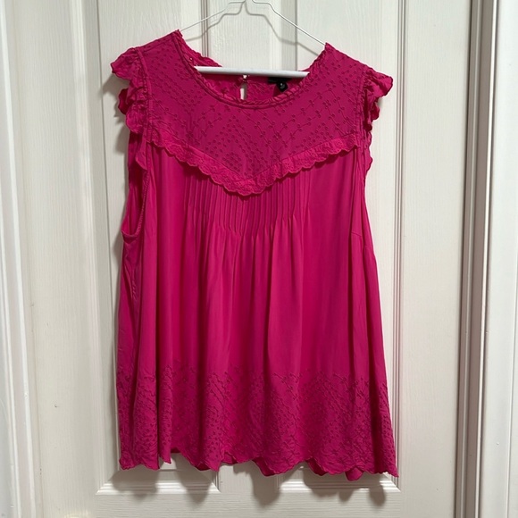 Torrid Eyelet Tank Top Pink Lace Size 3 Ruffle High Neck - Picture 1 of 8